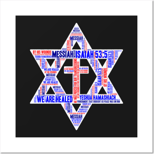 Isaiah 53-5 Word Cloud Messianic Star David Crucifix Posters and Art